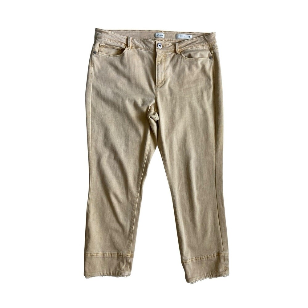 J Jill‎ Women's Authentic Fit Cropped Jeans Size 12 Yellow Denim Raw Hem Stretch